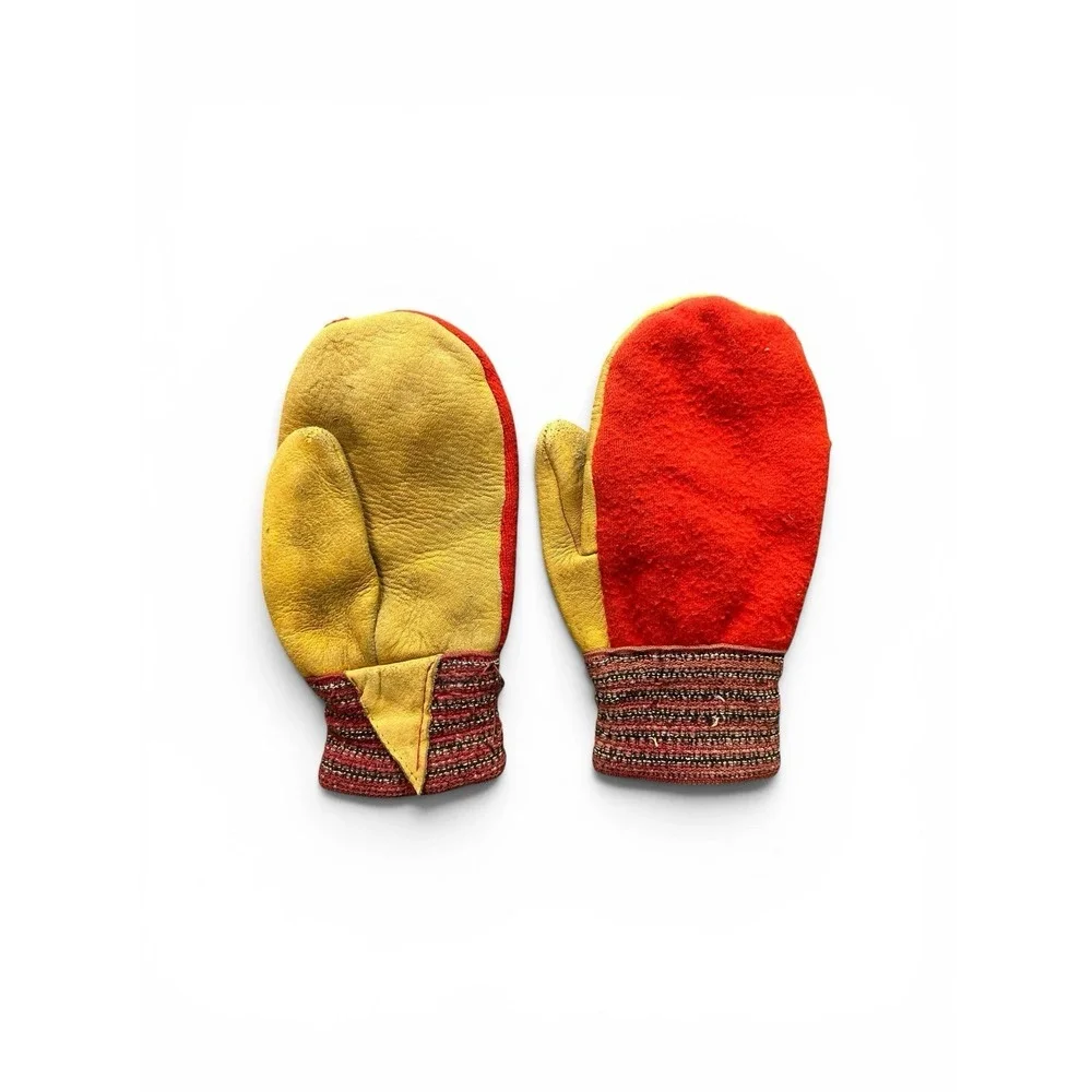 Vintage Leather Wool Chopper Mittens Red Work Hunting Cold Weather Gloves USA